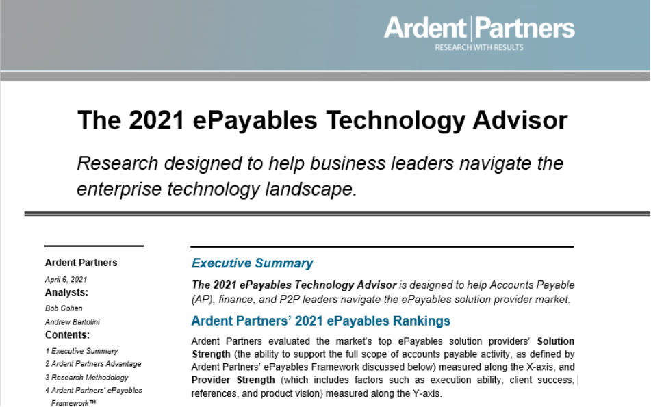 Ardent Partners Launches ePayables Technology Advisor Report